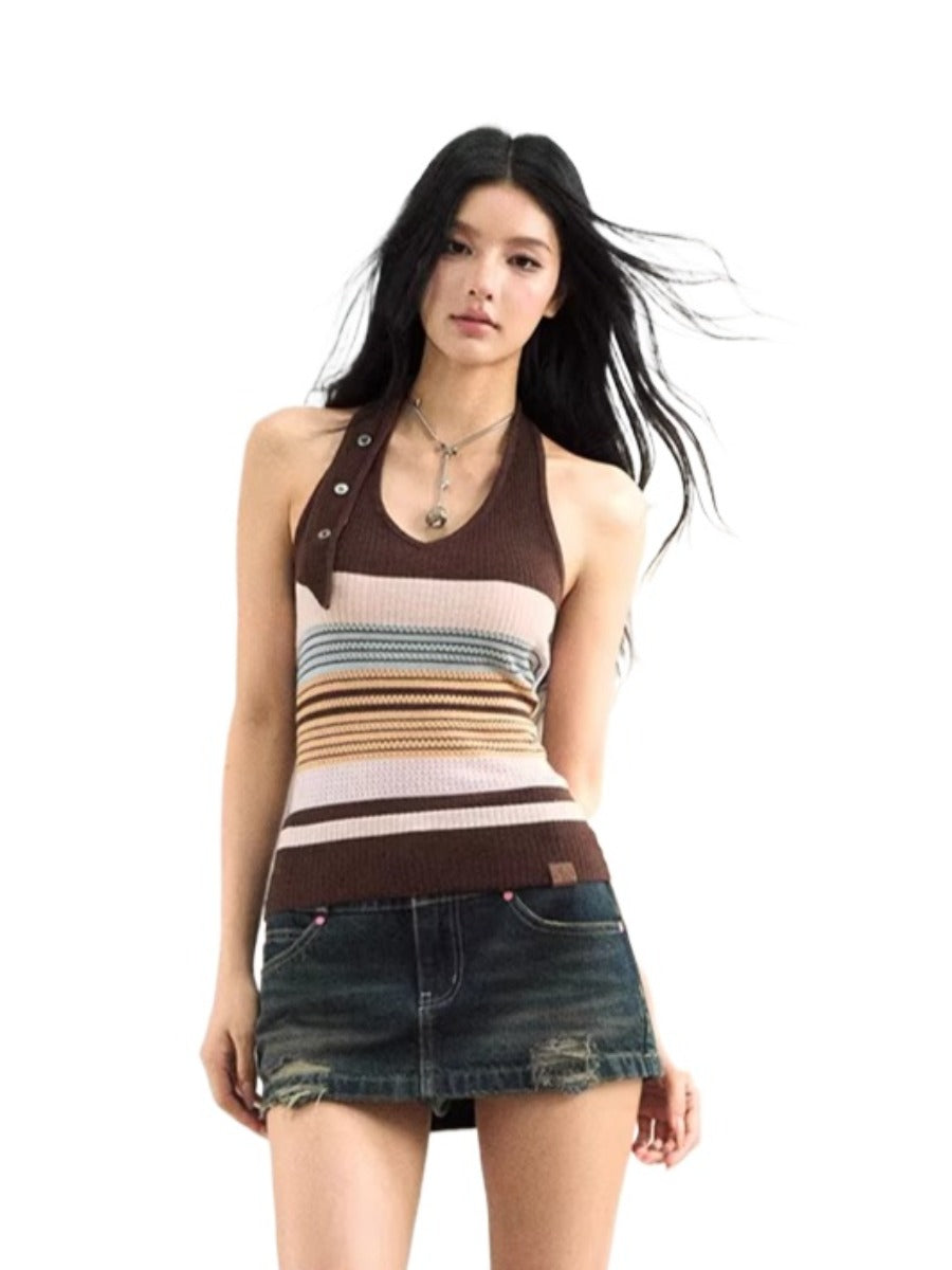 Stripe Halter Knit Top