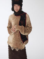 Vintage Deer Print Distressed Knit Sweater