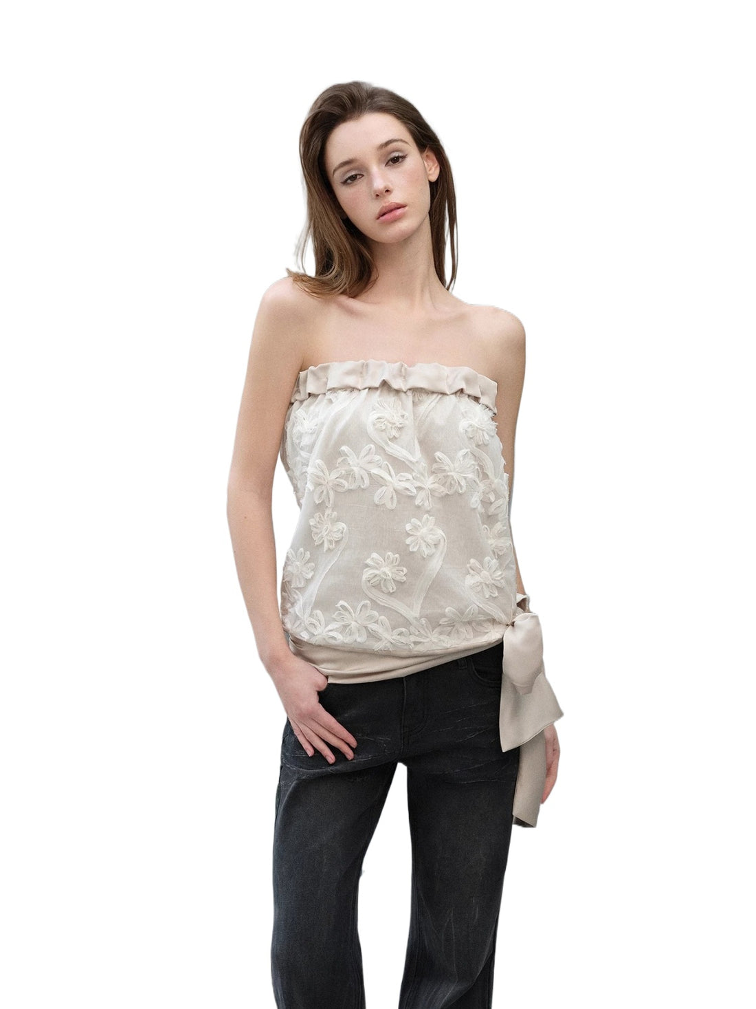 Satin Lace Tie-Up Bandeau