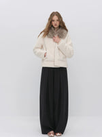 Contrast Collar Shearling Coat