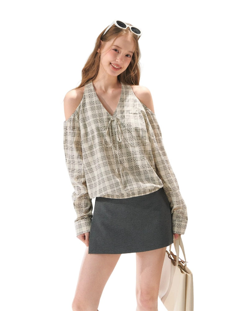 Halter Cutout Plaid Top