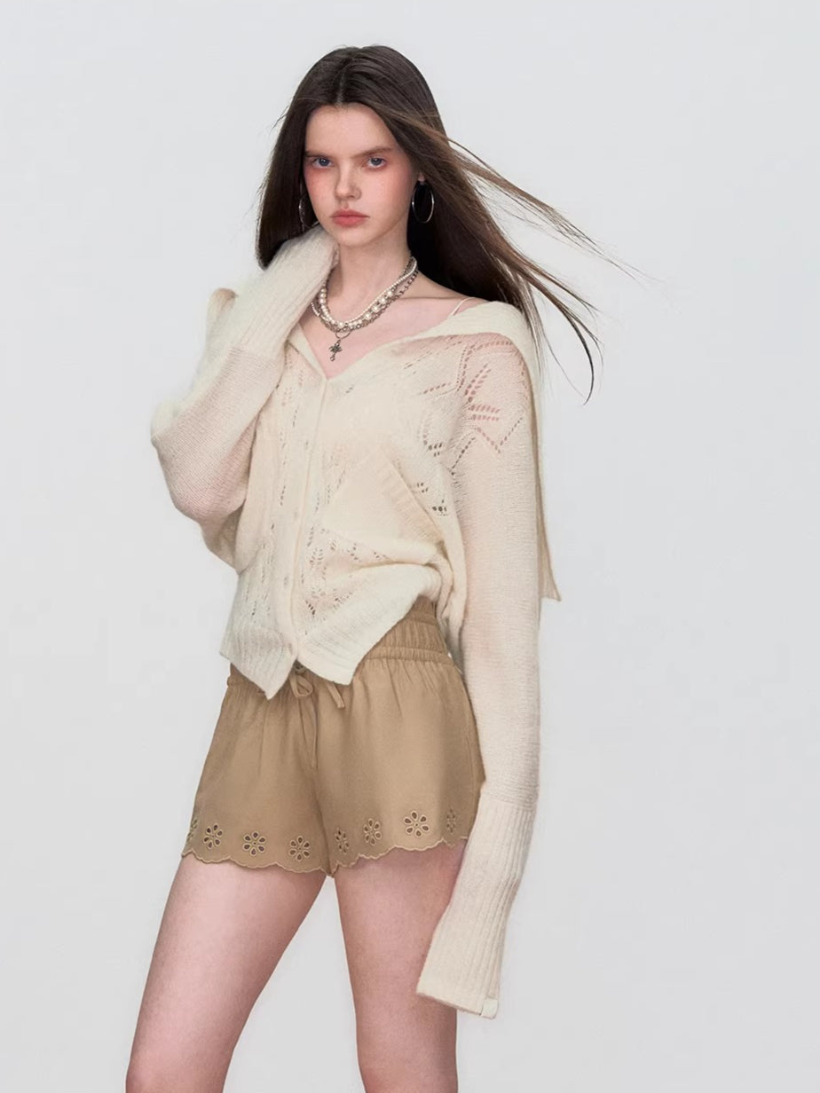 Hollow Knit Collar Cardigan