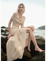 Halter Knit Chiffon Layered Dress