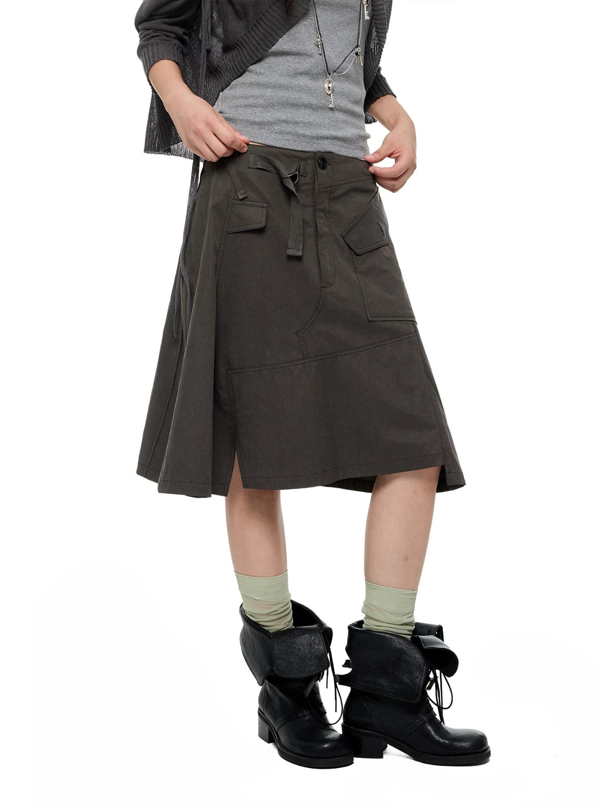 Asymmetric A-Line Midi Skirt