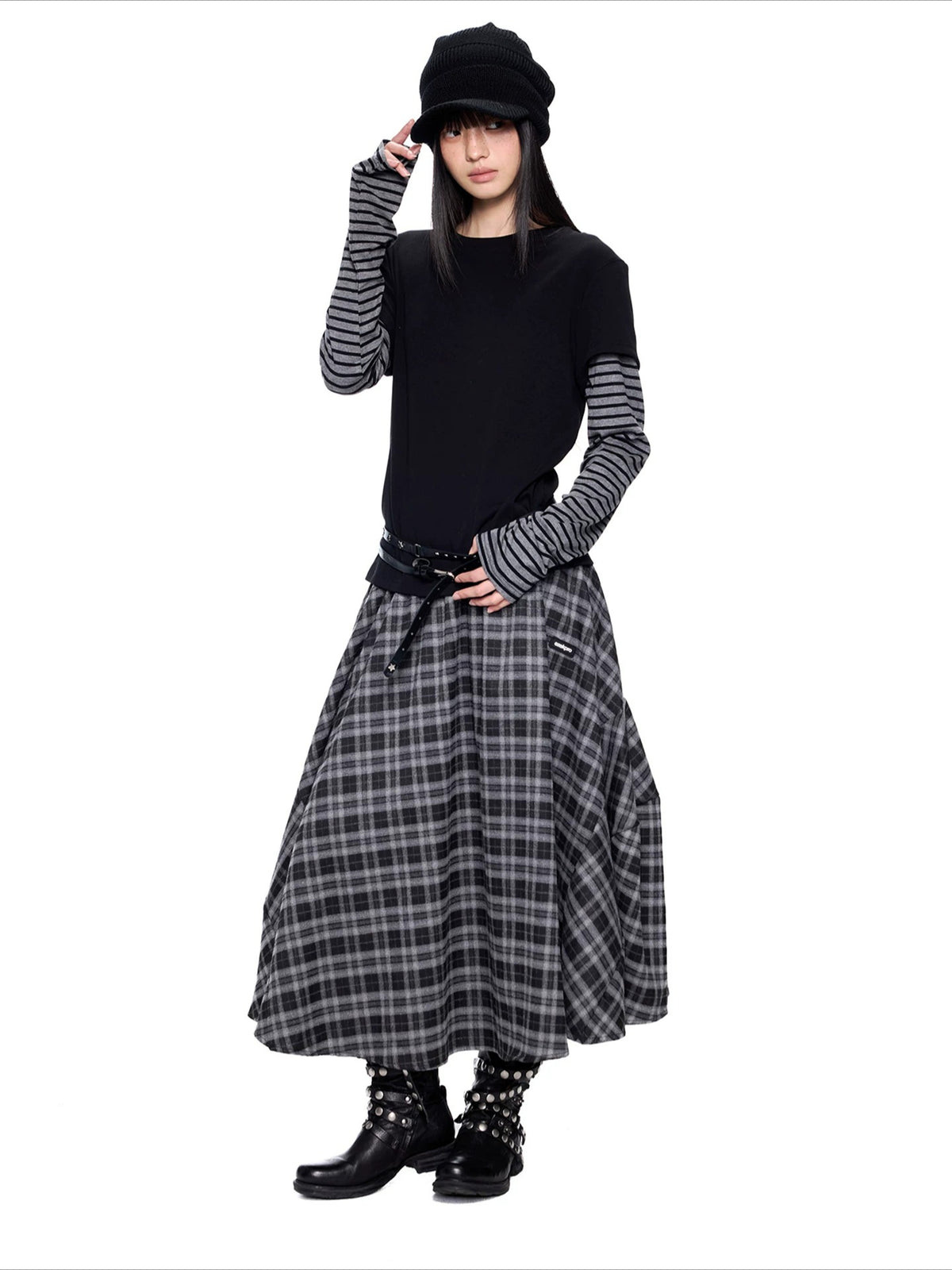 Plaid Gathered Midi Skirt