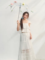 Soft Flutter Sleeve Blouse & Skirt Set