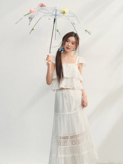Soft Flutter Sleeve Blouse &amp; Skirt Set