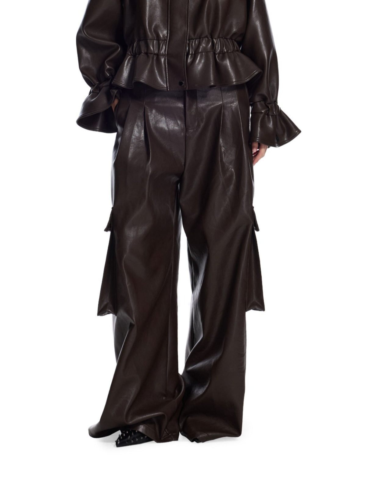 Vintage PU Cargo Wide-Leg Pants