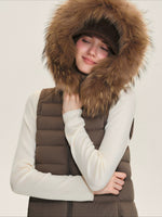 Detachable Fur Collar Waist-Fitted Down Vest