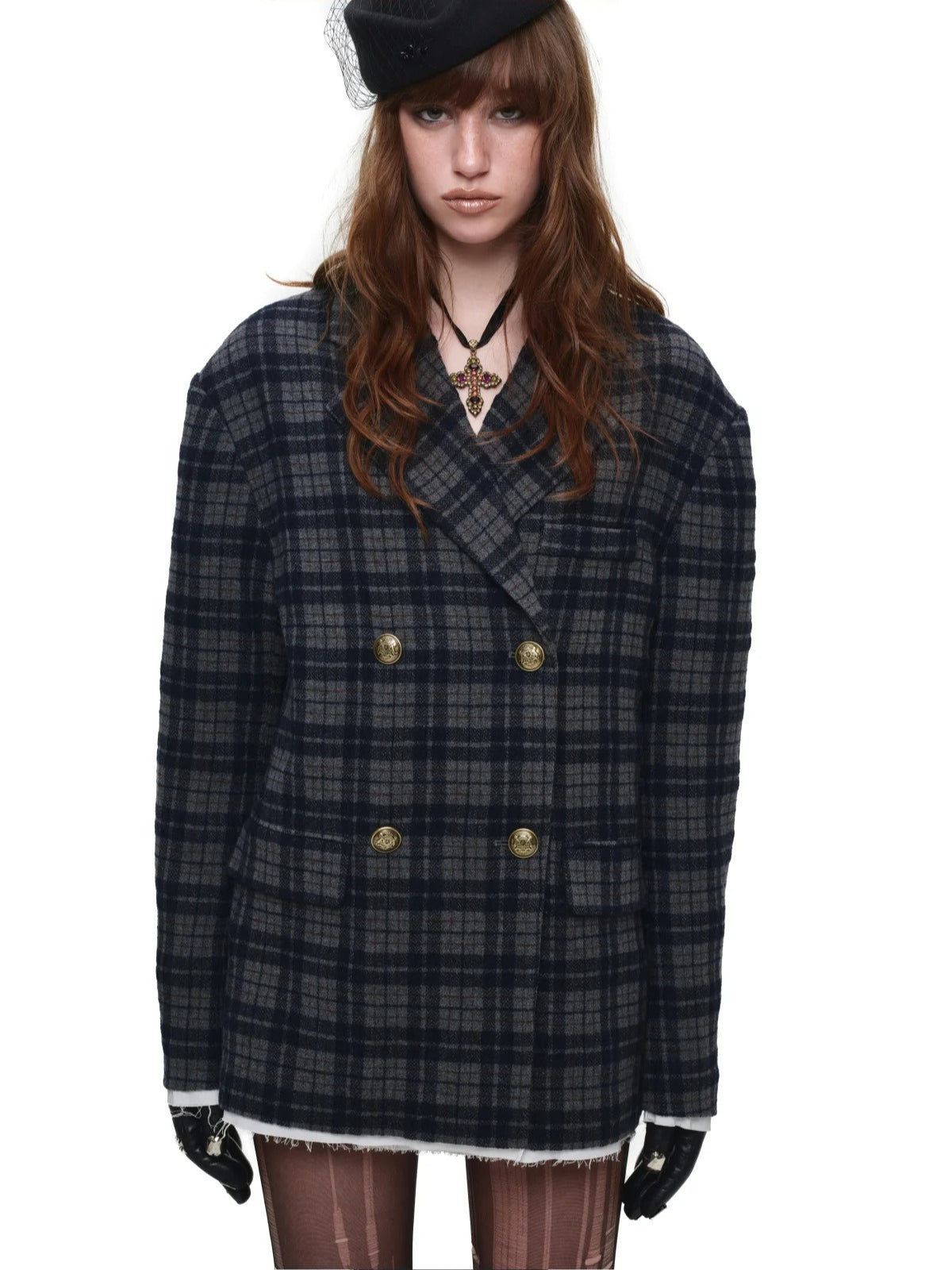 Vintage Plaid Oversized Wool Blazer