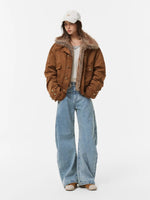 Double Waistband Washed Barrel Jeans
