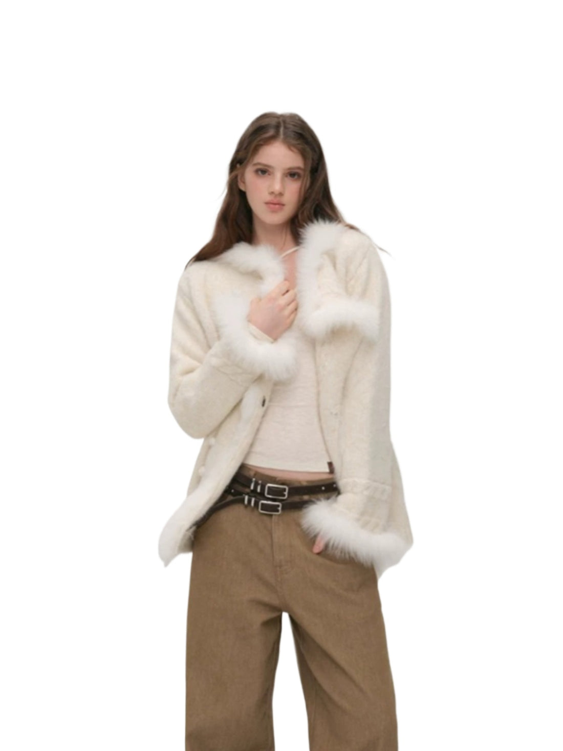 Fox Fur Trim Knit Coat