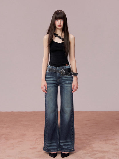 Studded Wash Straight-Leg Jeans