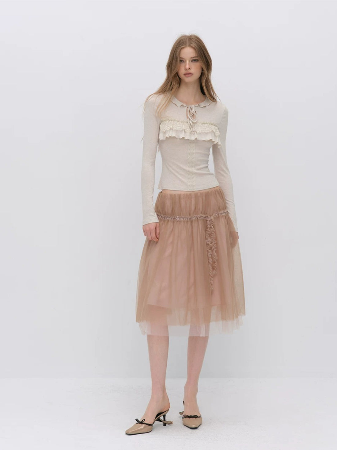 Lace Tie Tencel Wool Top