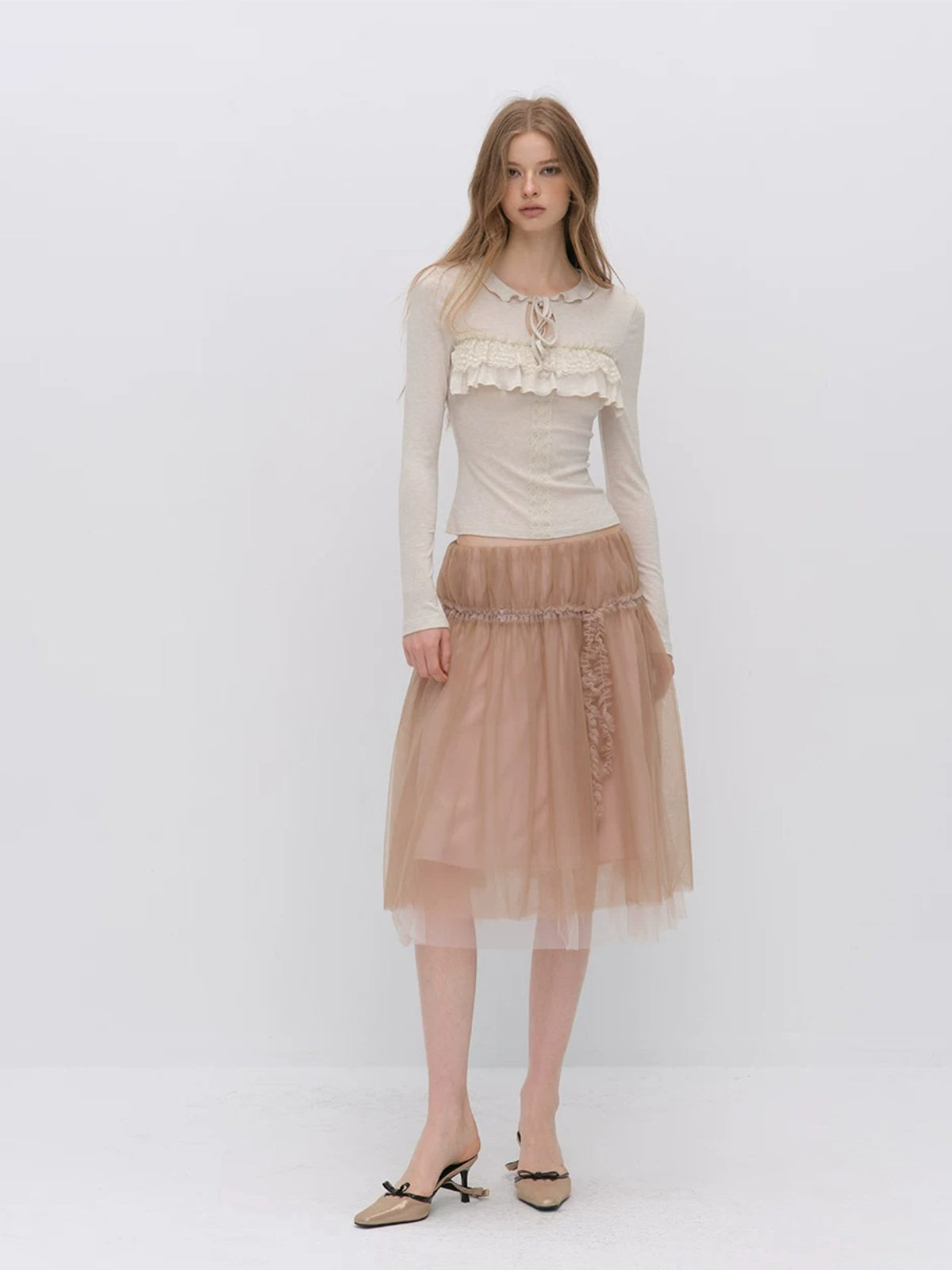 Lace Tie Tencel Wool Top