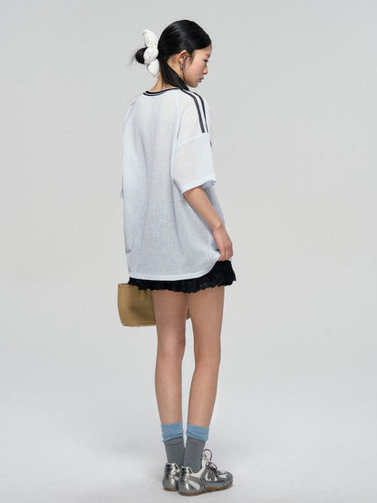 Textured Contrast Trim Sports T-shirt