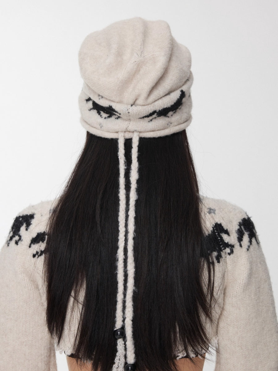 Fair Isle Pony Jacquard Knit Beanie