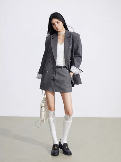 Black &amp; Gray Lace Panel Blazer