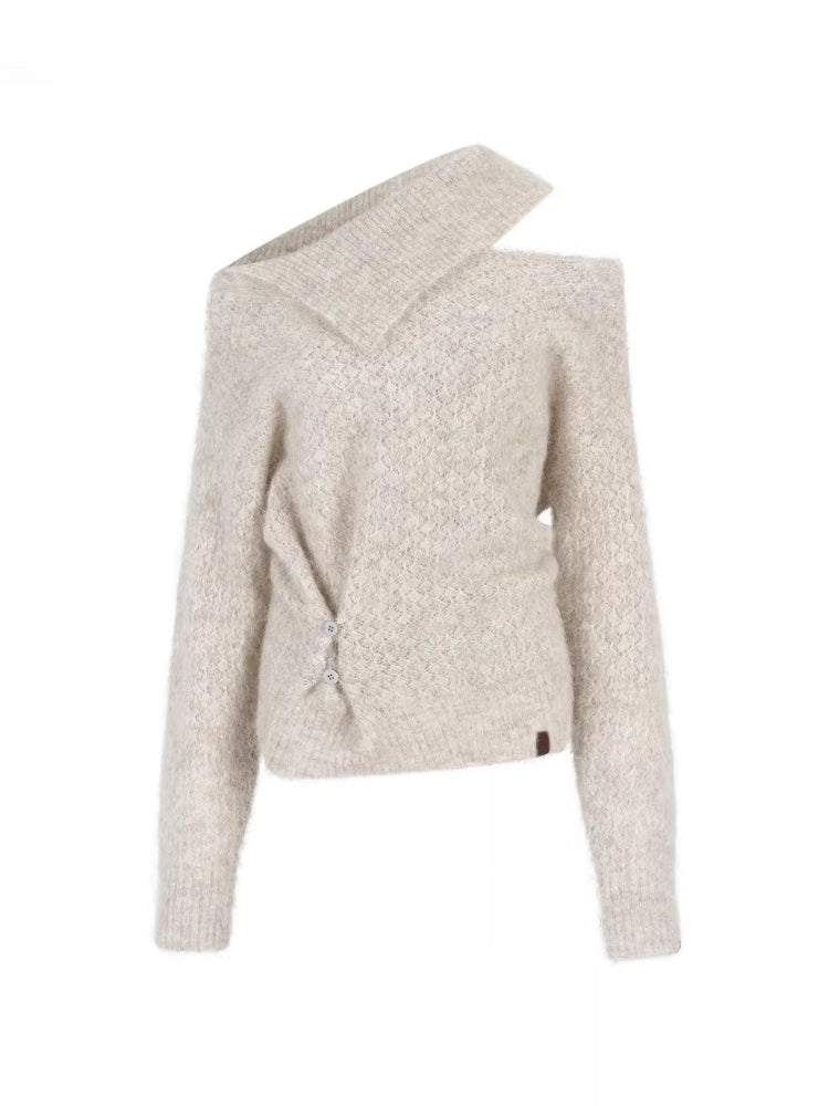 Asymmetrical Neck Knit Sweater