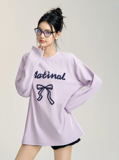 Off-white &amp; Purple Bow Embroidered Crewneck T-Shirt