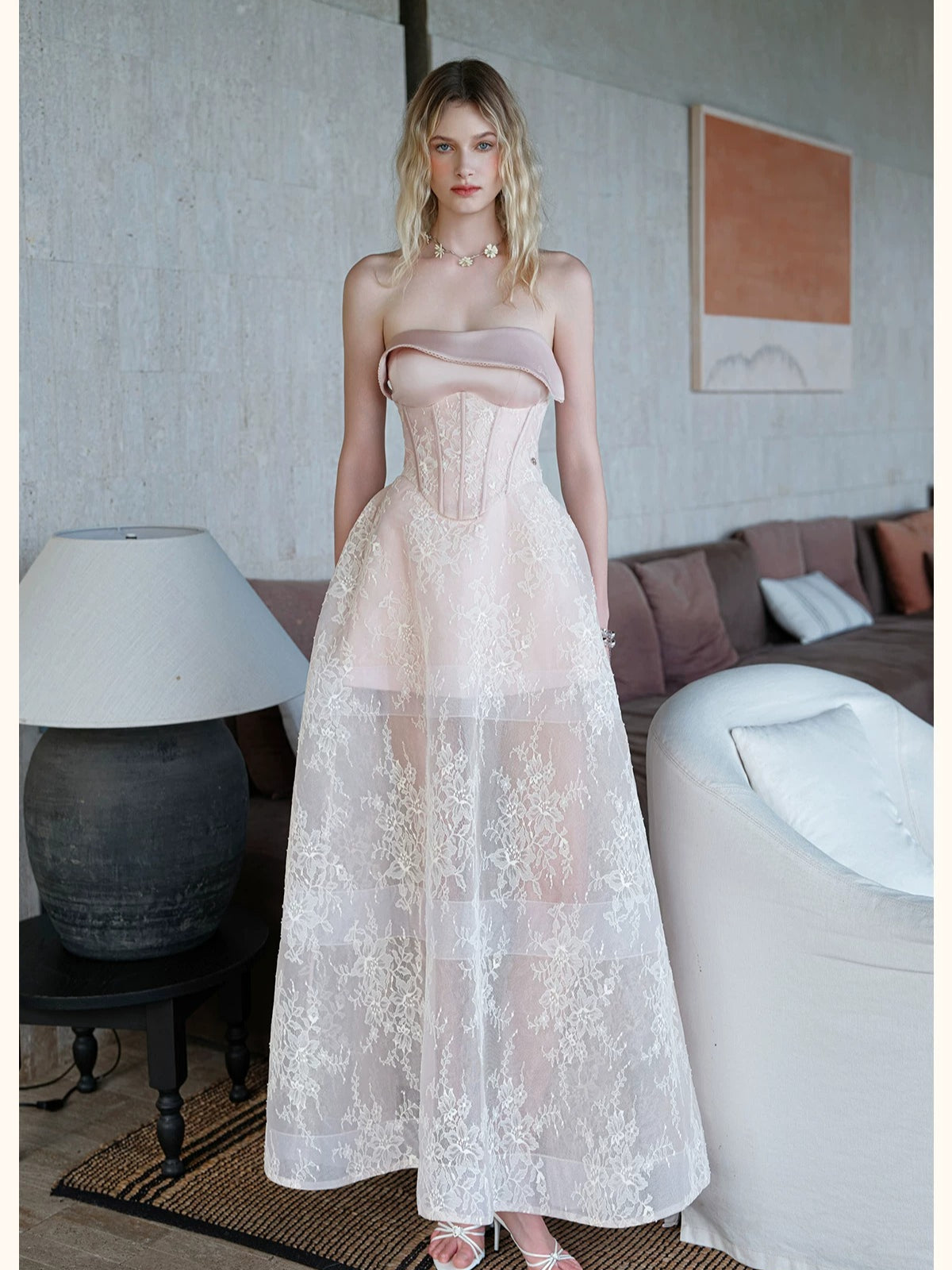 Collar Layered Tulle Mini Dress