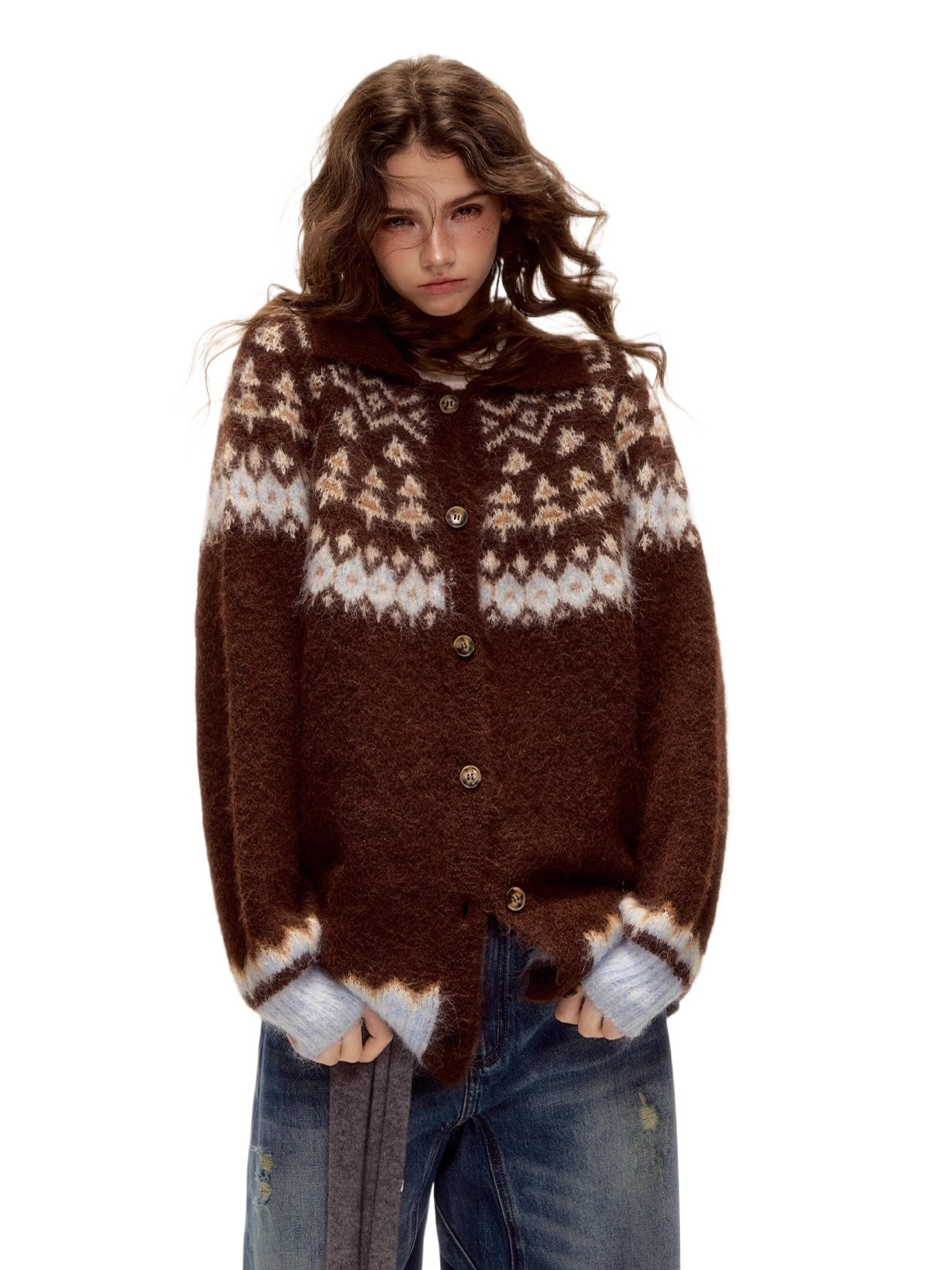 Fair Isle Wool Collar Cardigan