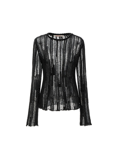 Black &amp; Gray Hollow Knit Sweater