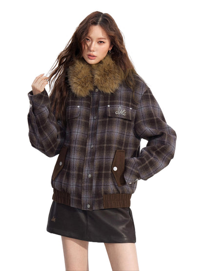 Wool Blend Check Padded Jacket