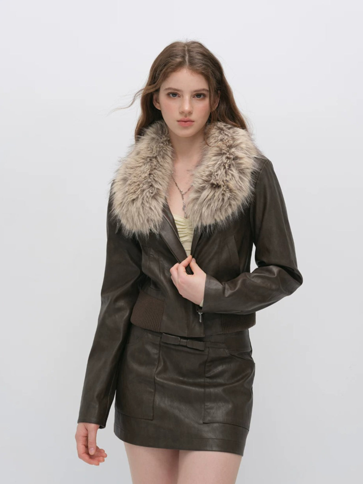 Vintage Bow PU Leather Skirt