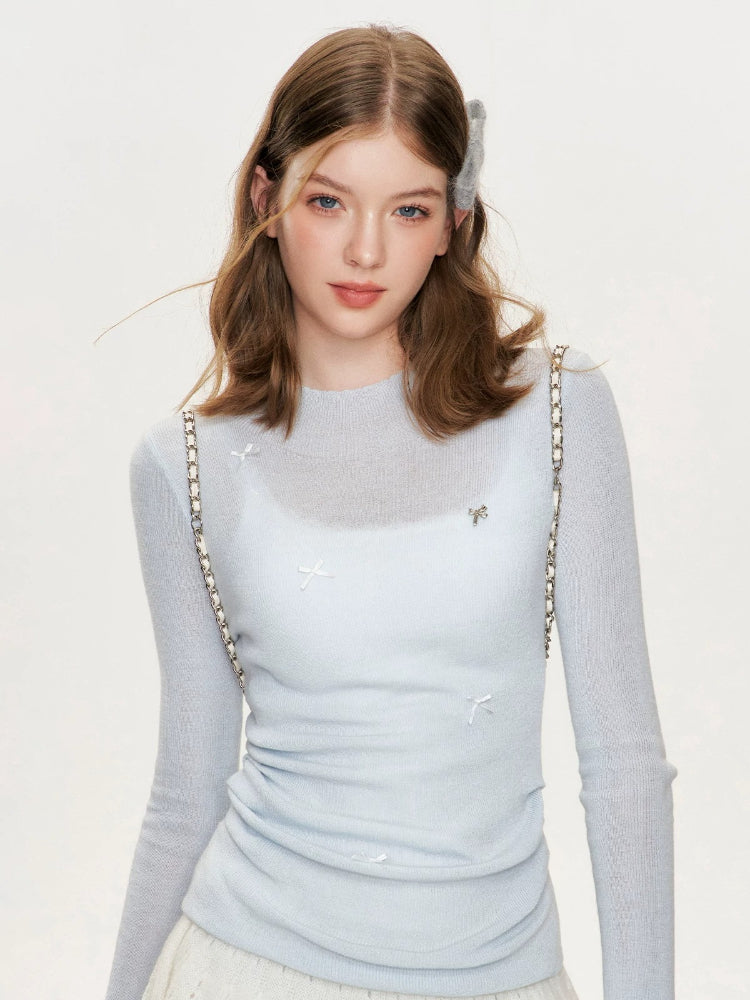 Wool Bow Turtleneck Top
