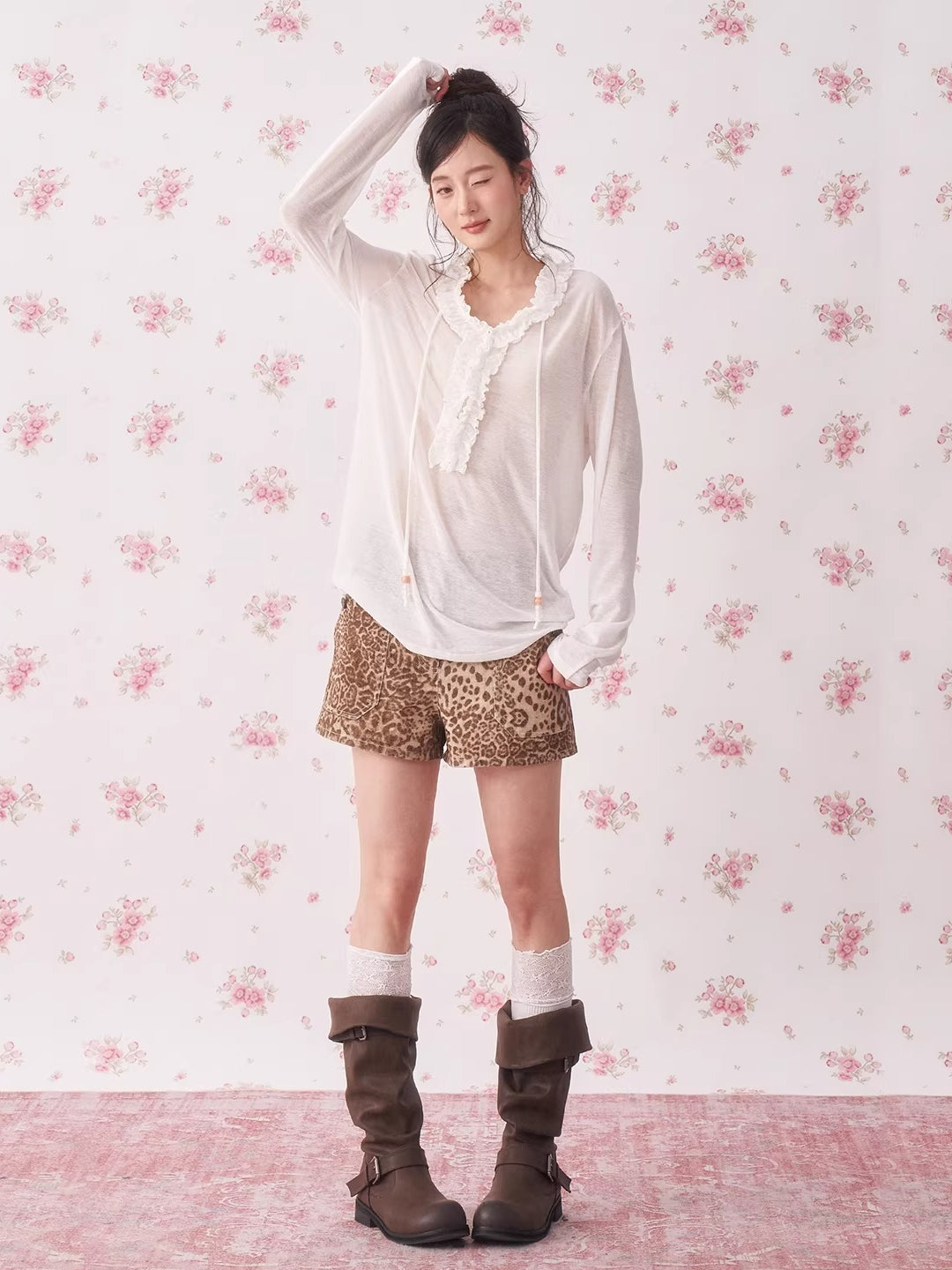 Ruffle Drawstring Knit Top
