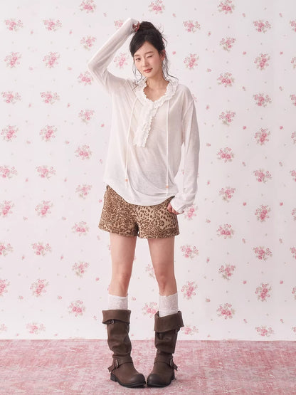 Ruffle Drawstring Knit Top