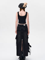 Zipper Utility Denim Skirt