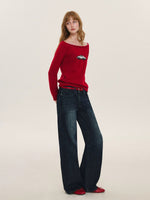 Car Motif Off Shoulder Sweater