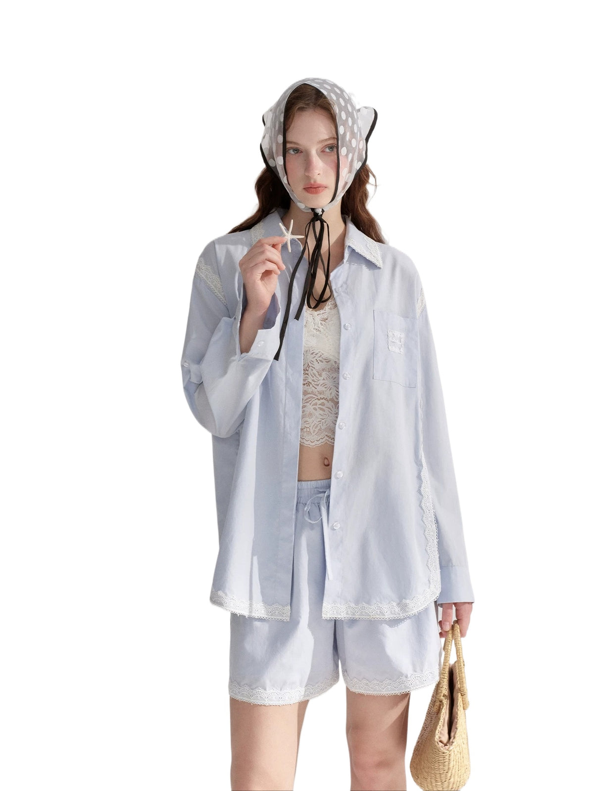 Lace Trim Shirt Set