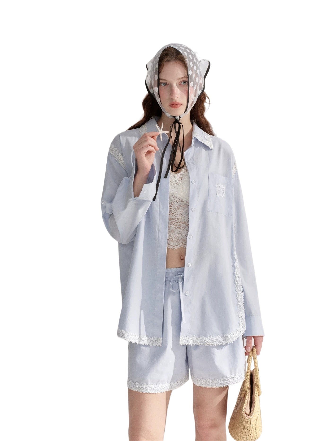 Lace Trim Shirt Set