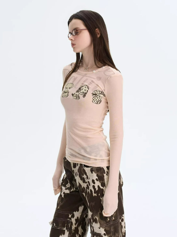 Puppy Print Layered Knit Top