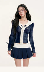 Striped Shawl Collar Knit Top