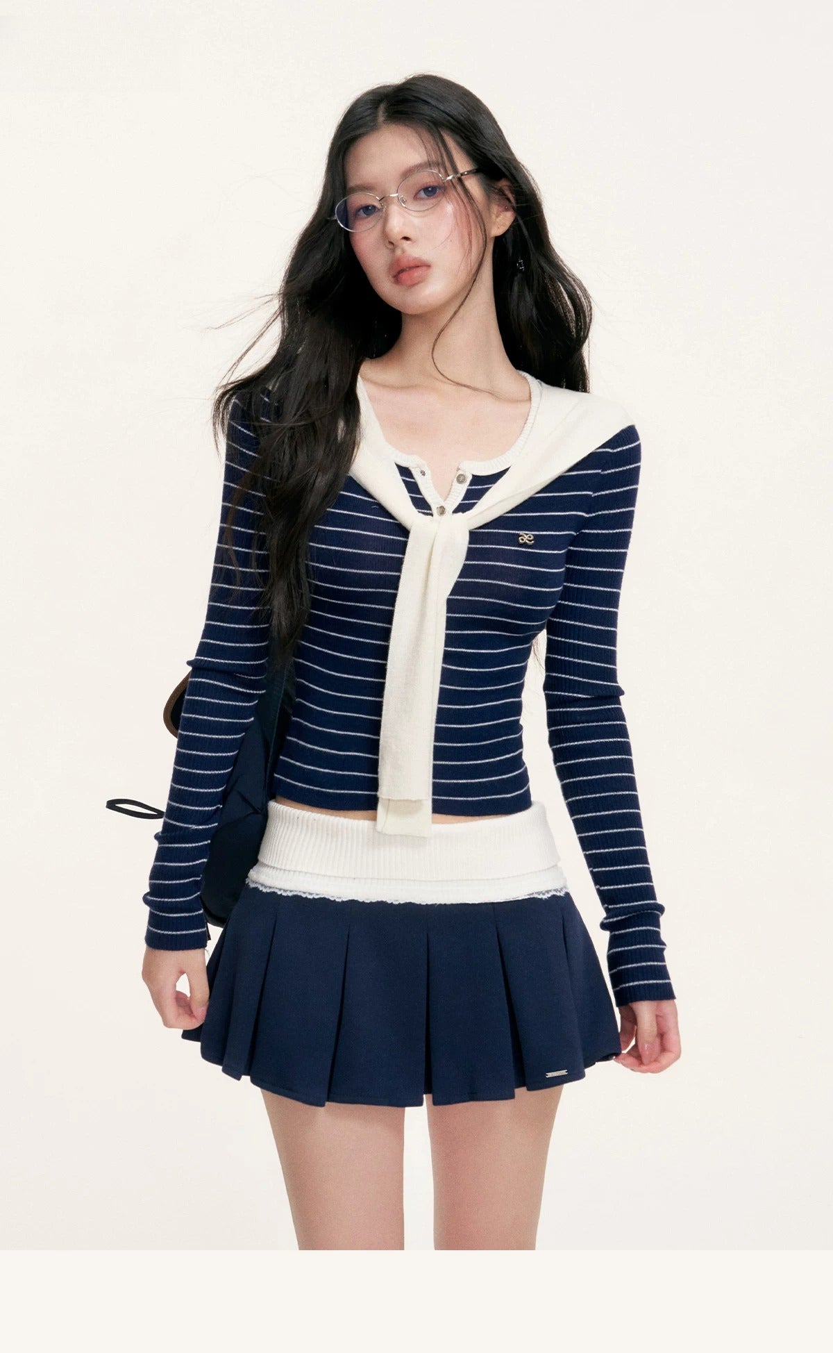 Striped Shawl Collar Knit Top