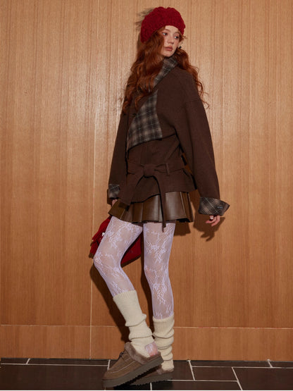 Plaid Panel Wool Cropped Jacket
