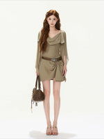 Brown Mesh Sleeve Knit Dress