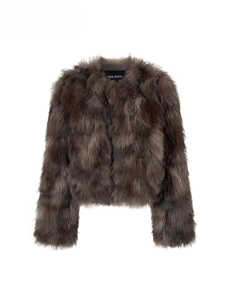 Short PU Leather Faux Fur Collar Coat