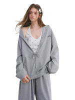 Polka Dot Vest Hooded Drawstring Sweatshirt Pants Set