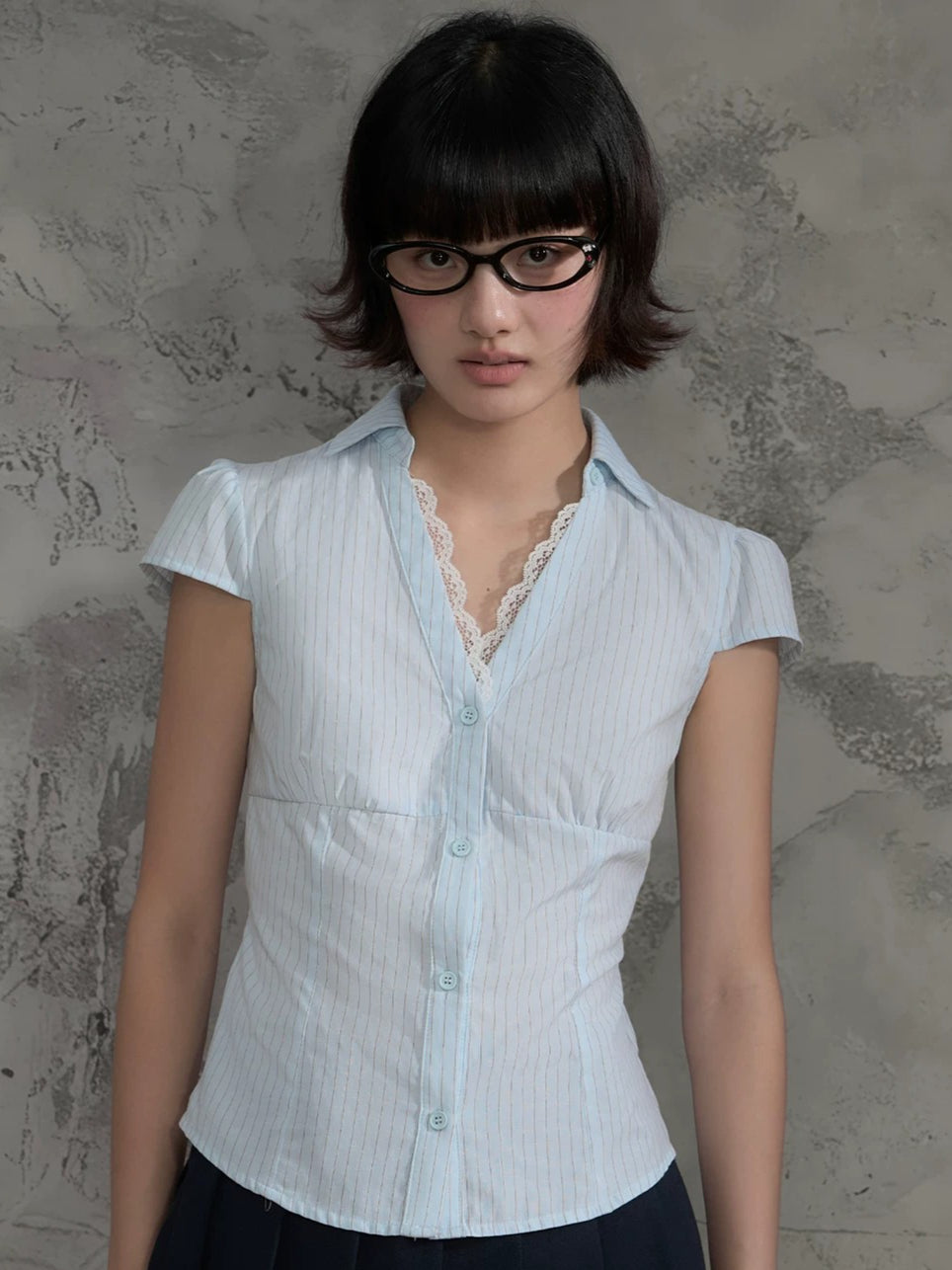Lace Stripe Crop Blouse
