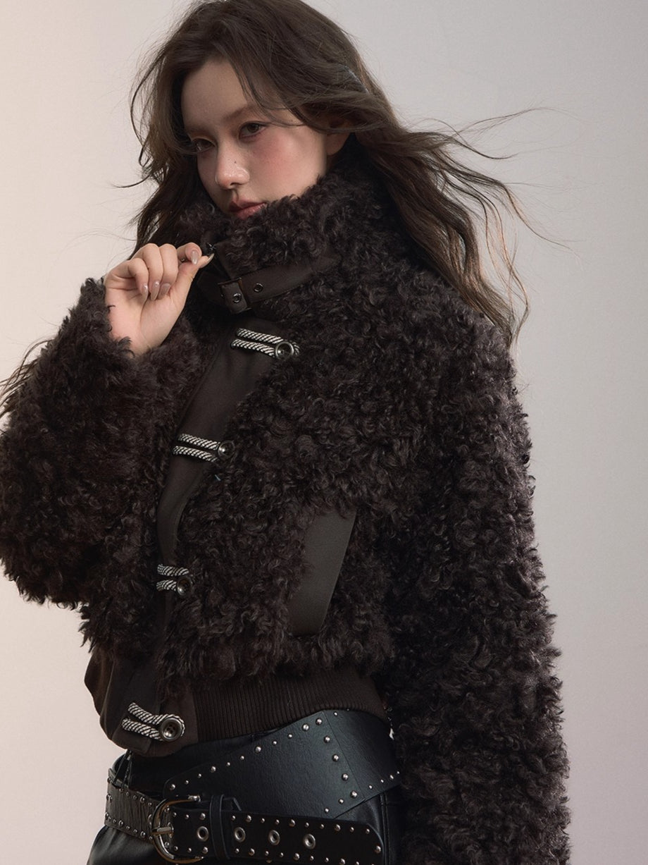 High-Neck Faux Fur Jacket