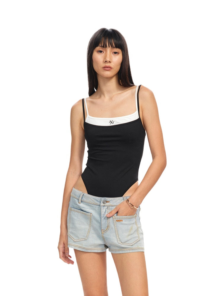 Black Faux Two-Piece Bodycon Tank