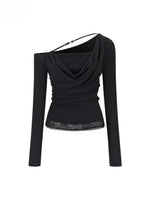 Asymmetric Beaded Drape T-shirt