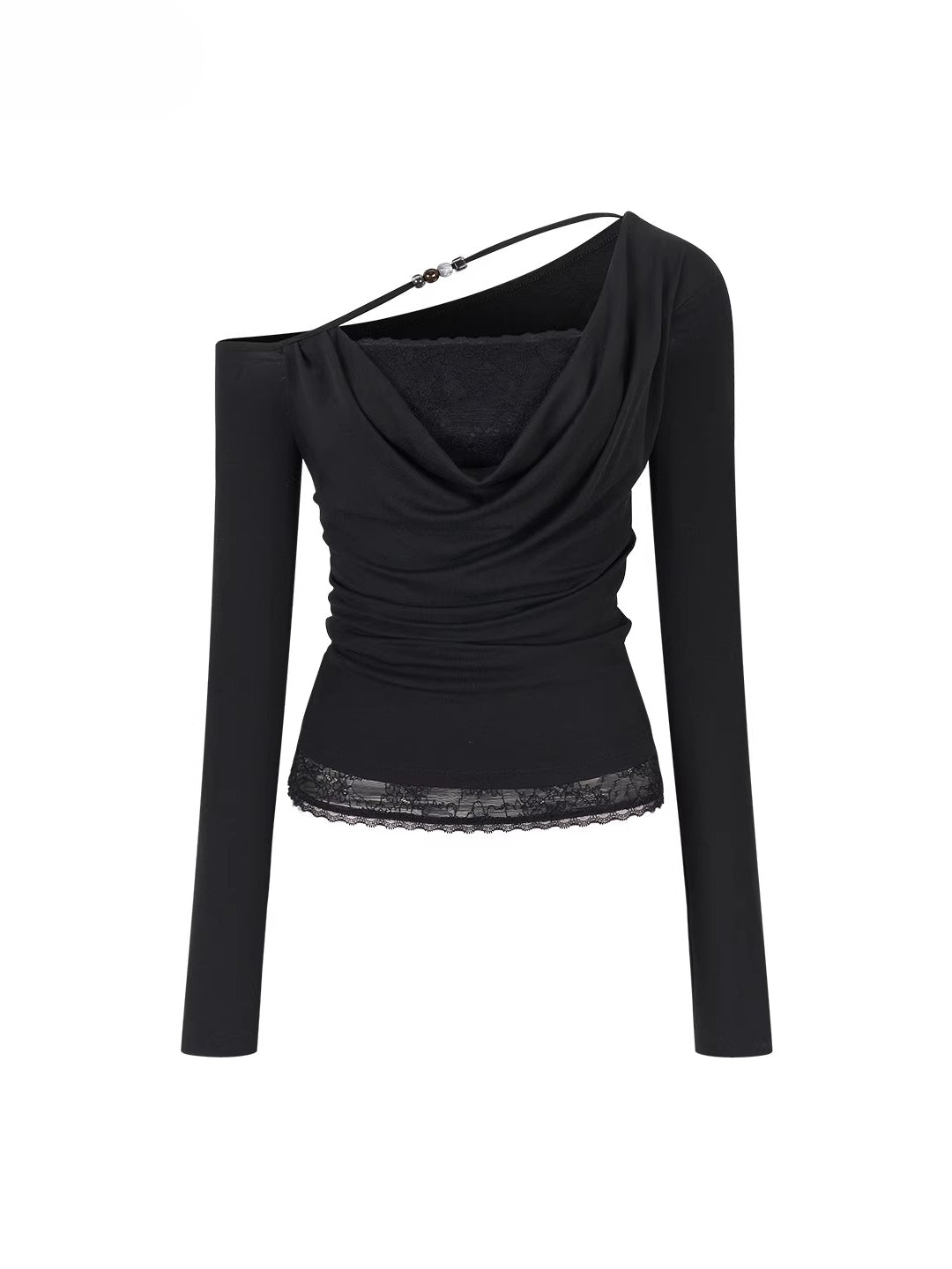 Asymmetric Beaded Drape T-shirt
