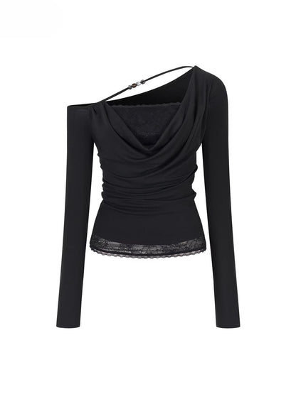 Asymmetric Beaded Drape T-shirt