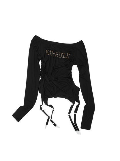 Garter Rhinestone Ruched Knit Top